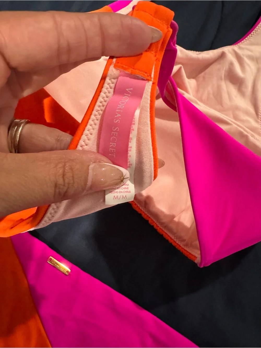 Victoria's Secret Neon Pink & Orange High-Neck Bikini Set. Top Sz L Bottom Sz M - Picture 4 of 4